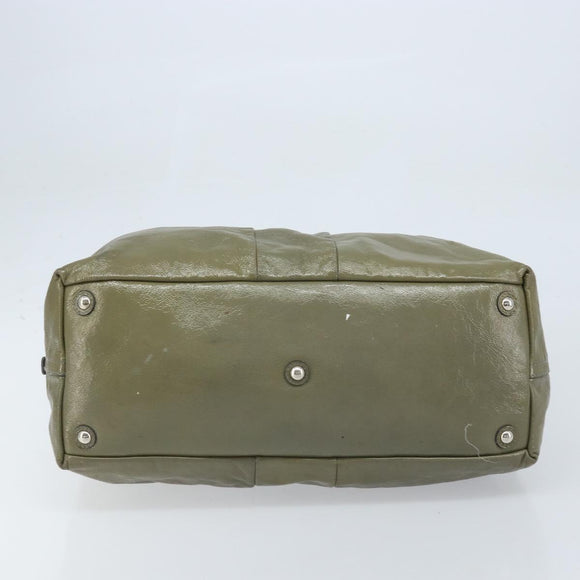 SAINT LAURENT Hand Bag Patent leather Khaki Silver 208314 Auth bs33552