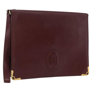 CARTIER Must Line Clutch Bag Leather Bordeaux Gold Auth bs33553