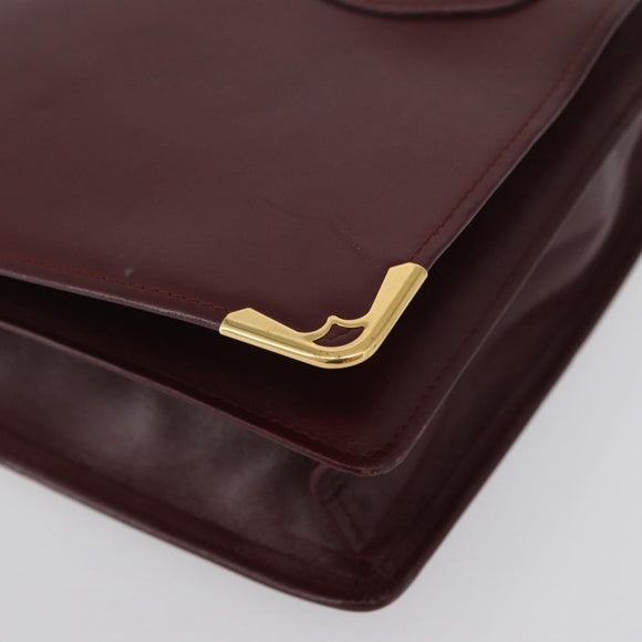 CARTIER Must Line Clutch Bag Leather Bordeaux Gold Auth bs33553