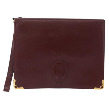 CARTIER Must Line Clutch Bag Leather Bordeaux Gold Auth bs33553 - 0