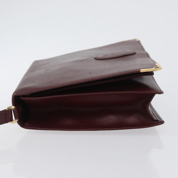 CARTIER Must Line Clutch Bag Leather Bordeaux Gold Auth bs33553