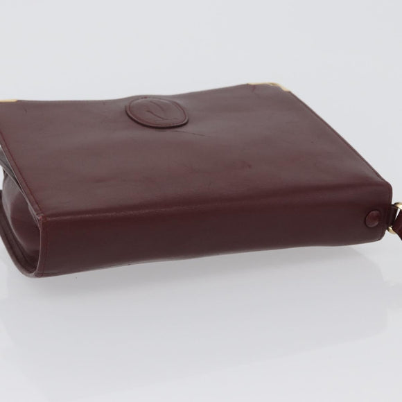 CARTIER Must Line Clutch Bag Leather Bordeaux Gold Auth bs33553