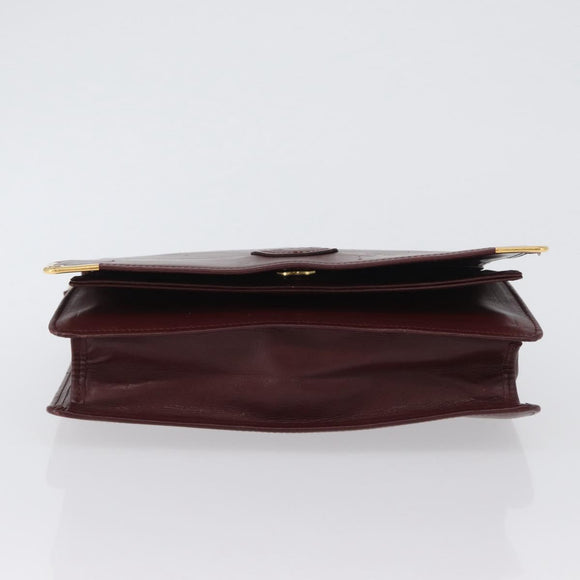 CARTIER Must Line Clutch Bag Leather Bordeaux Gold Auth bs33553