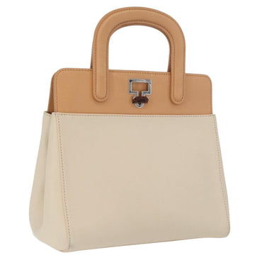 CARTIER Hand Bag Leather Beige Silver Auth bs33554