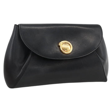 CARTIER Pouch Clutch Bag Leather set Black Gold Auth bs33557