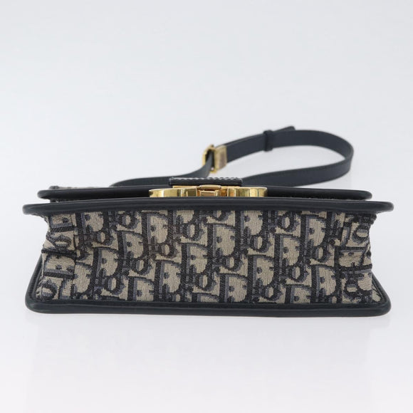 Christian Dior Trotter Canvas Oblique Shoulder Bag Navy Gold Auth bs33570