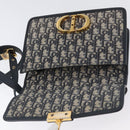 Christian Dior Trotter Canvas Oblique Shoulder Bag Navy Gold Auth bs33570-16