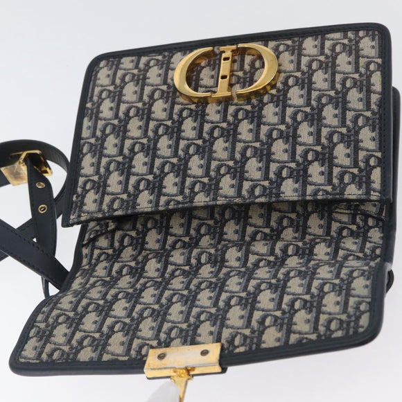 Christian Dior Trotter Canvas Oblique Shoulder Bag Navy Gold Auth bs33570
