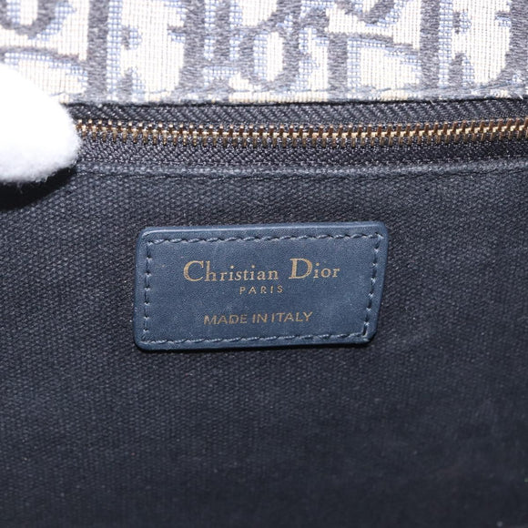 Christian Dior Trotter Canvas Oblique Shoulder Bag Navy Gold Auth bs33570