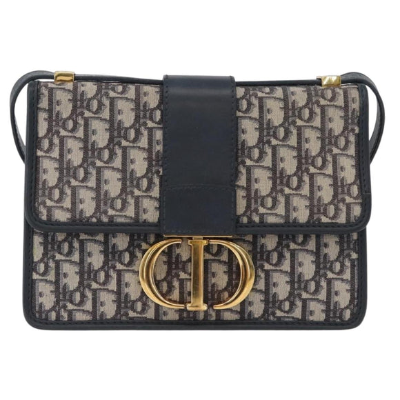 Christian Dior Trotter Canvas Oblique Shoulder Bag Navy Gold Auth bs33570
