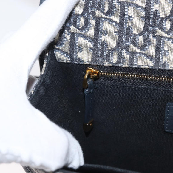 Christian Dior Trotter Canvas Oblique Shoulder Bag Navy Gold Auth bs33570