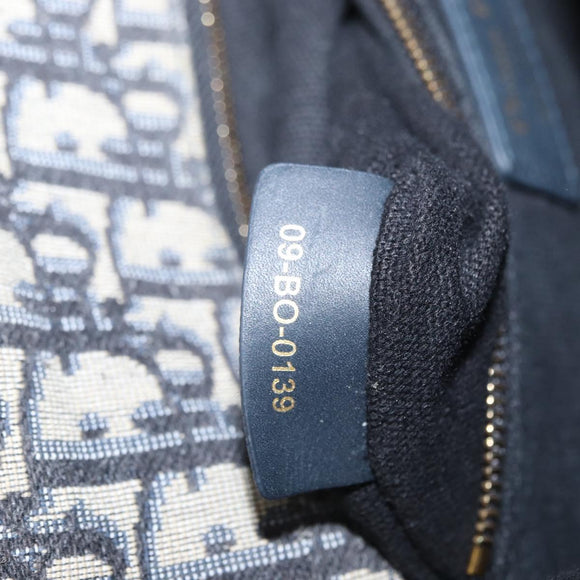 Christian Dior Trotter Canvas Oblique Shoulder Bag Navy Gold Auth bs33570