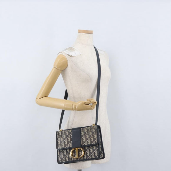 Christian Dior Trotter Canvas Oblique Shoulder Bag Navy Gold Auth bs33570