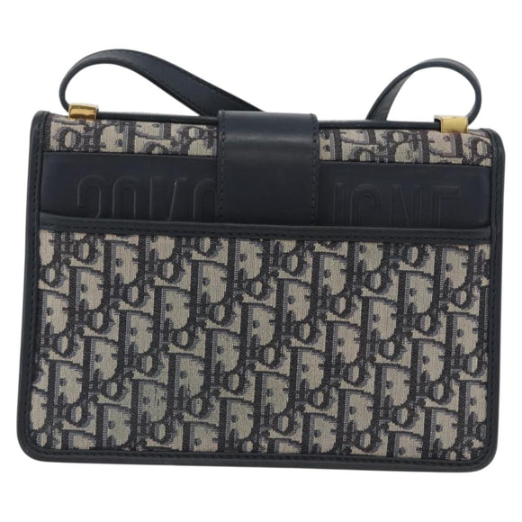 Christian Dior Trotter Canvas Oblique Shoulder Bag Navy Gold Auth bs33570