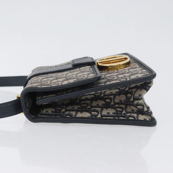 Christian Dior Trotter Canvas Oblique Shoulder Bag Navy Gold Auth bs33570