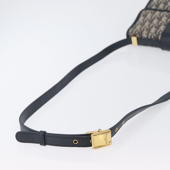 Christian Dior Trotter Canvas Oblique Shoulder Bag Navy Gold Auth bs33570