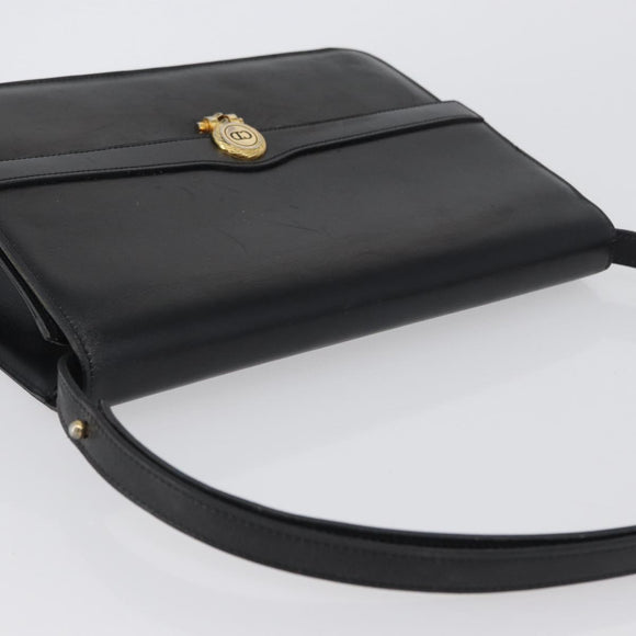Christian Dior Shoulder Bag Leather Black Gold Auth bs33572