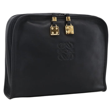 LOEWE Pouch Leather Black Gold Auth bs33573V