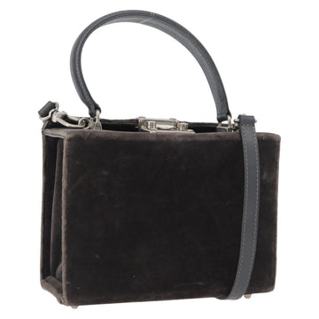 FENDI Shoulder Bag Velor Gray Silver Auth bs33575