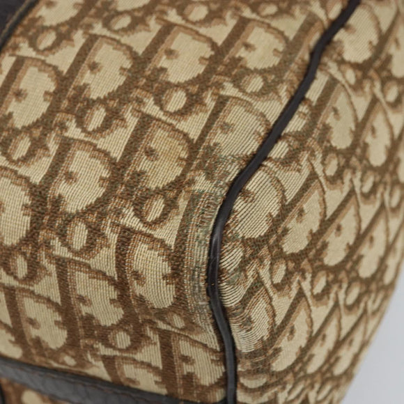 Christian Dior Trotter Canvas Boston Bag Brown Gold Auth bs33577
