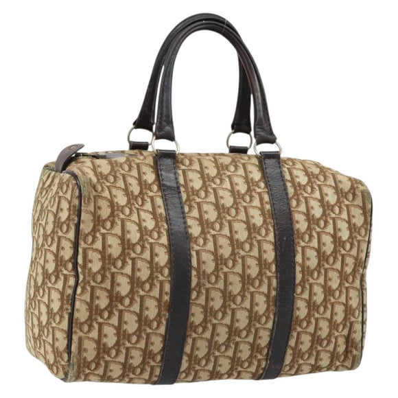 Christian Dior Trotter Canvas Boston Bag Brown Gold Auth bs33577