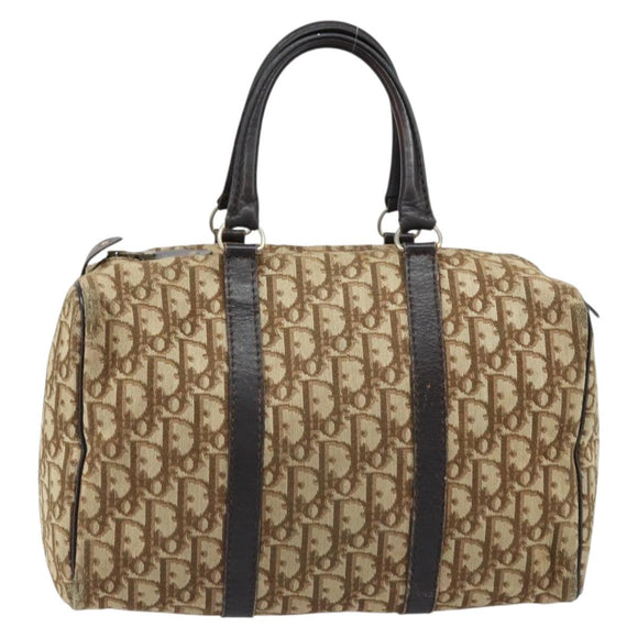 Christian Dior Trotter Canvas Boston Bag Brown Gold Auth bs33577