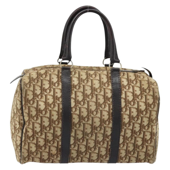 Christian Dior Trotter Canvas Boston Bag Brown Gold Auth bs33577