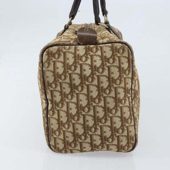Christian Dior Trotter Canvas Boston Bag Brown Gold Auth bs33577