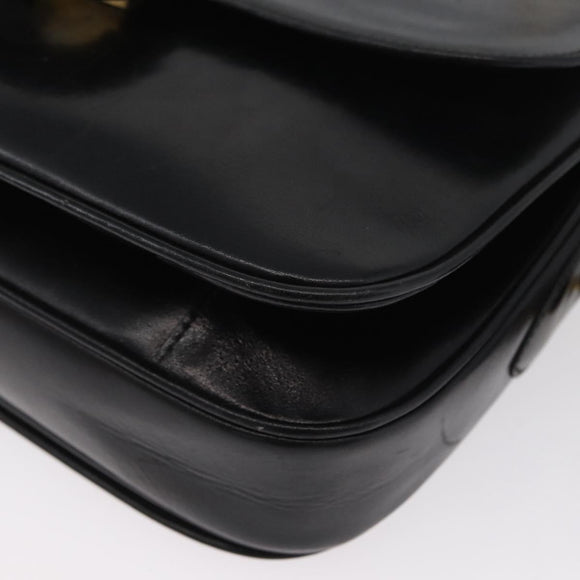 CELINE Horse Carriage Shoulder Bag Leather Black Gold Auth bs33584