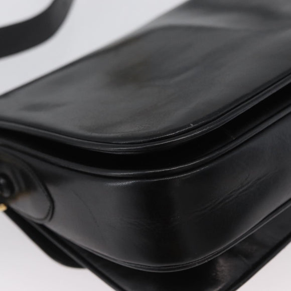 CELINE Horse Carriage Shoulder Bag Leather Black Gold Auth bs33584