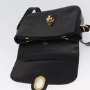 CELINE Horse Carriage Shoulder Bag Leather Black Gold Auth bs33584-15
