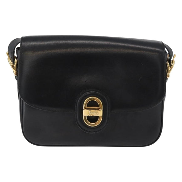 CELINE Horse Carriage Shoulder Bag Leather Black Gold Auth bs33584