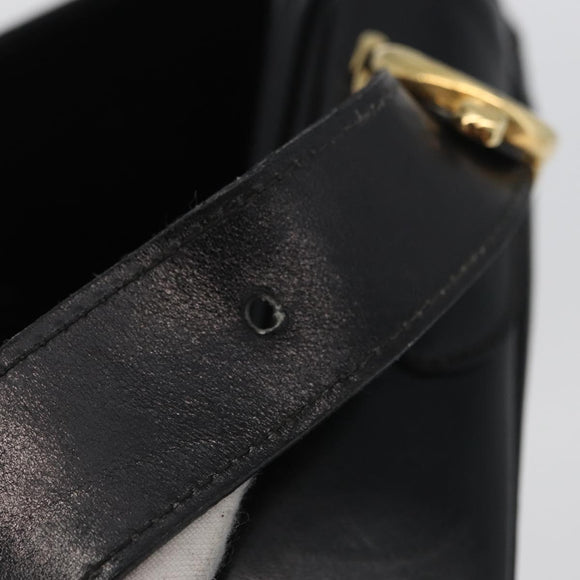 CELINE Horse Carriage Shoulder Bag Leather Black Gold Auth bs33584