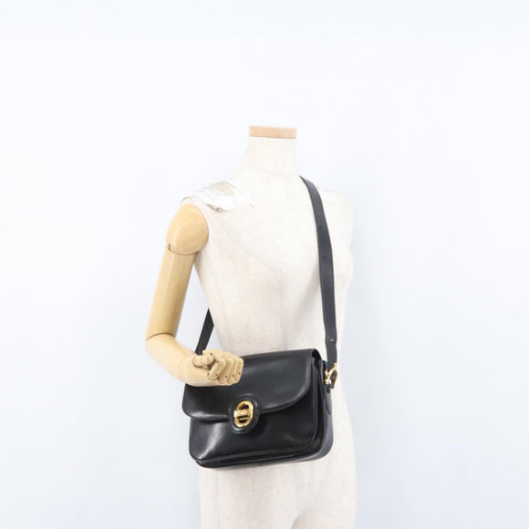 CELINE Horse Carriage Shoulder Bag Leather Black Gold Auth bs33584