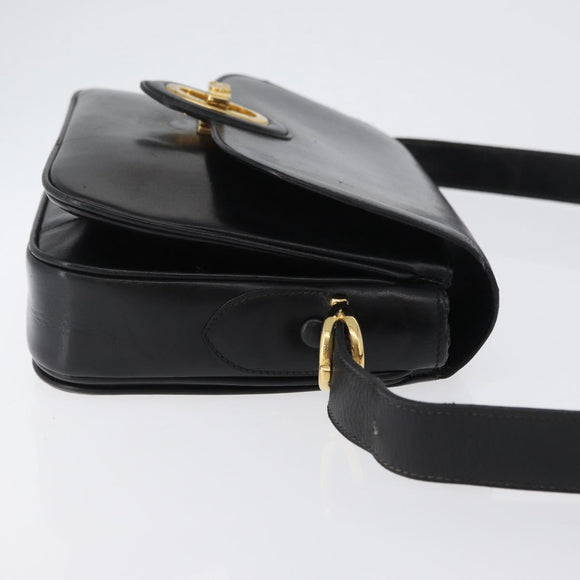 CELINE Horse Carriage Shoulder Bag Leather Black Gold Auth bs33584
