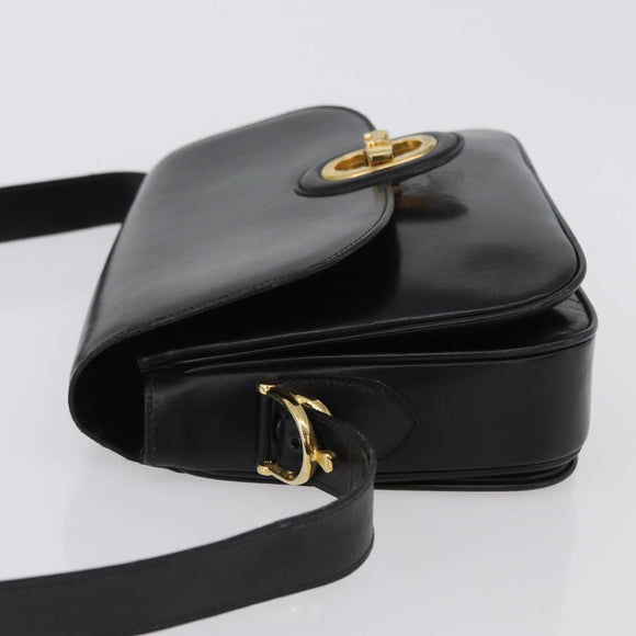 CELINE Horse Carriage Shoulder Bag Leather Black Gold Auth bs33584