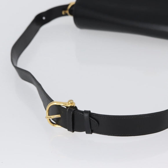 CELINE Horse Carriage Shoulder Bag Leather Black Gold Auth bs33584