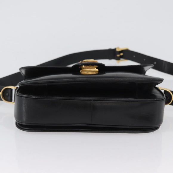 CELINE Horse Carriage Shoulder Bag Leather Black Gold Auth bs33584
