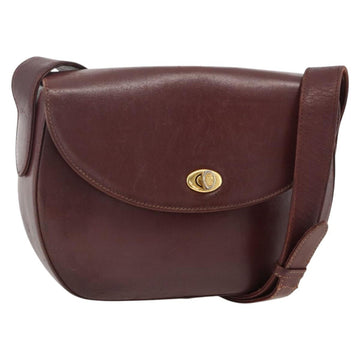 CARTIER Must Line Shoulder Bag Leather Bordeaux Gold Auth bs33585