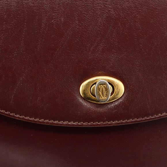 CARTIER Must Line Shoulder Bag Leather Bordeaux Gold Auth bs33585