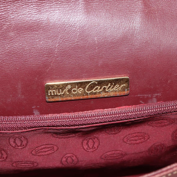 CARTIER Must Line Shoulder Bag Leather Bordeaux Gold Auth bs33585