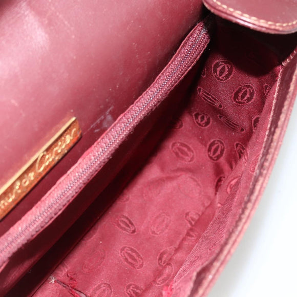 CARTIER Must Line Shoulder Bag Leather Bordeaux Gold Auth bs33585