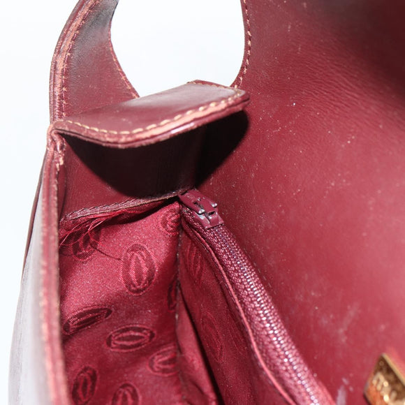 CARTIER Must Line Shoulder Bag Leather Bordeaux Gold Auth bs33585