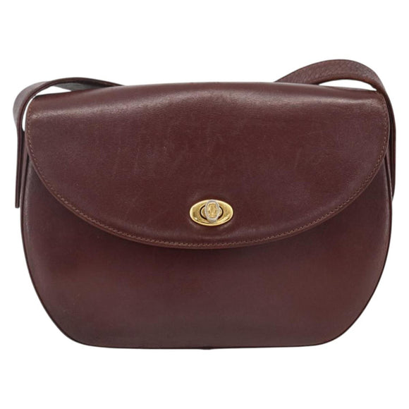 CARTIER Must Line Shoulder Bag Leather Bordeaux Gold Auth bs33585
