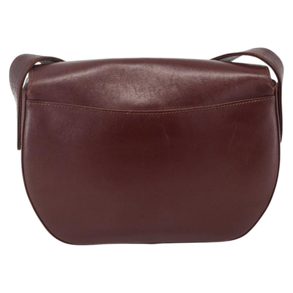CARTIER Must Line Shoulder Bag Leather Bordeaux Gold Auth bs33585