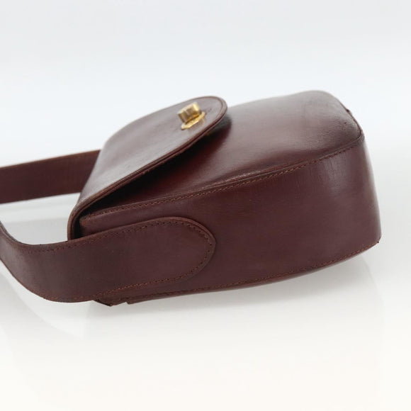 CARTIER Must Line Shoulder Bag Leather Bordeaux Gold Auth bs33585