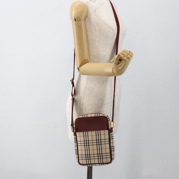 BURBERRY Nova Check Shoulder Bag Canvas Beige Gold Auth bs33586