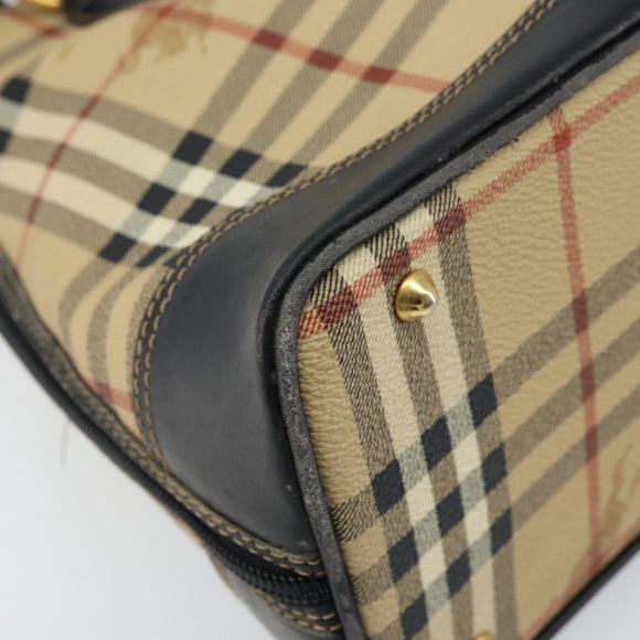 Burberrys Nova Check Hand Bag PVC Beige Gold Auth bs33587