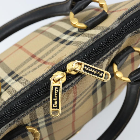 Burberrys Nova Check Hand Bag PVC Beige Gold Auth bs33587