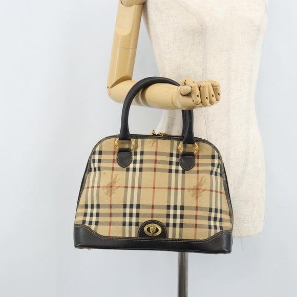 Burberrys Nova Check Hand Bag PVC Beige Gold Auth bs33587